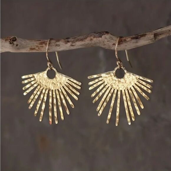 Gold Dangle Sunburst Earrings - Picture 1 of 3